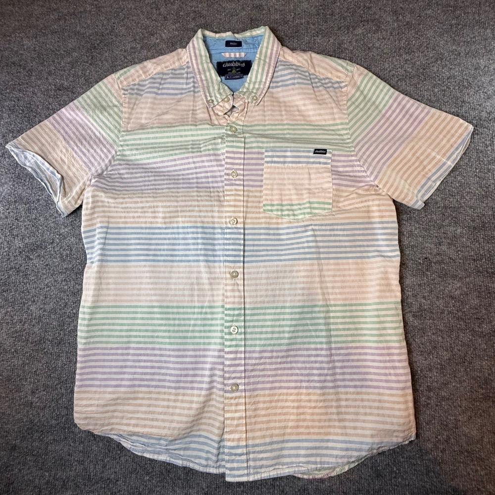 Chubbies The Friday Shirt Mens Large Pastel Stripe Short Sleeve Button Down L